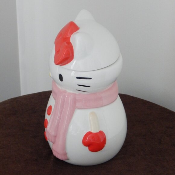 New Sanrio Hello Kitty Holiday Snowman 3D Sculpted Ceramic LRG Canister Jar Set - Picture 5 of 10